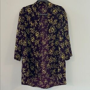 Francesca's Collections Purple and Gold Floral Kimono